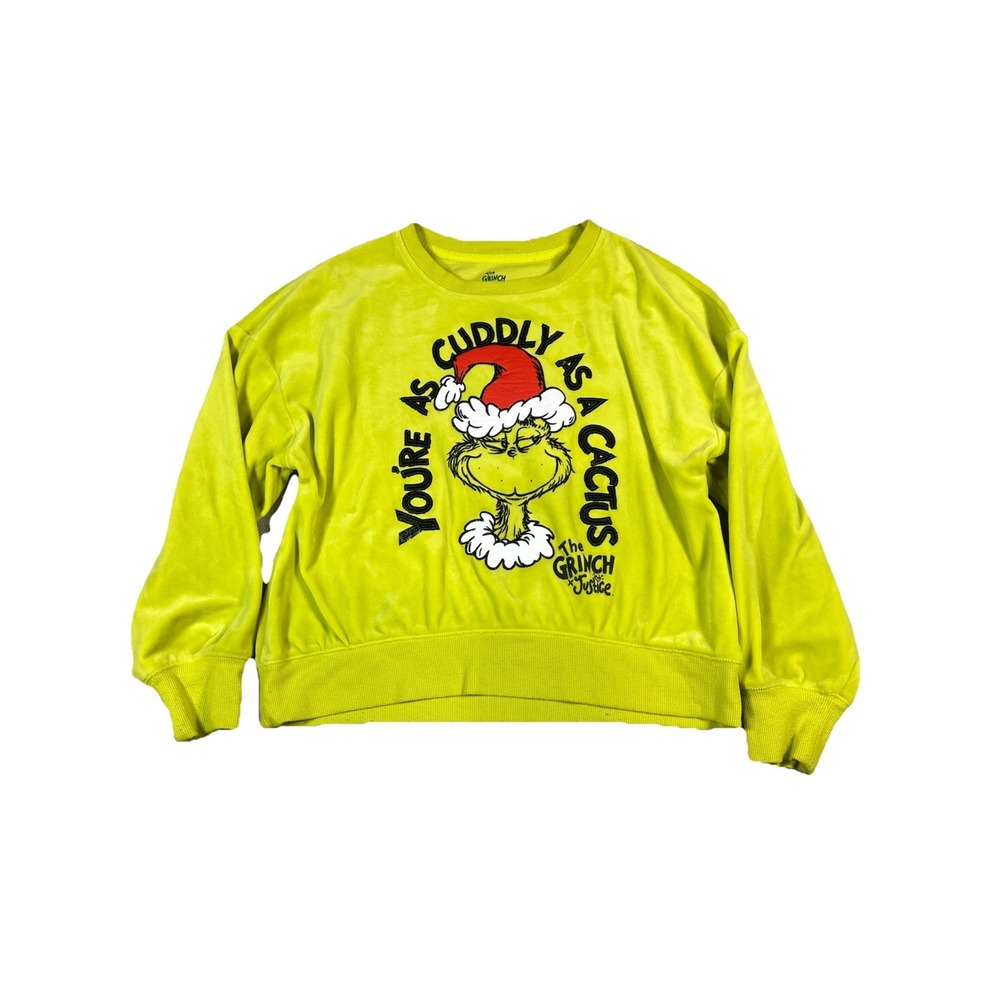 Justice Grinch Velvet Sweater Green Cuddly As A Cactus Girls L 12/14 Holiday